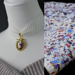 Gold, red and blue splashed ink