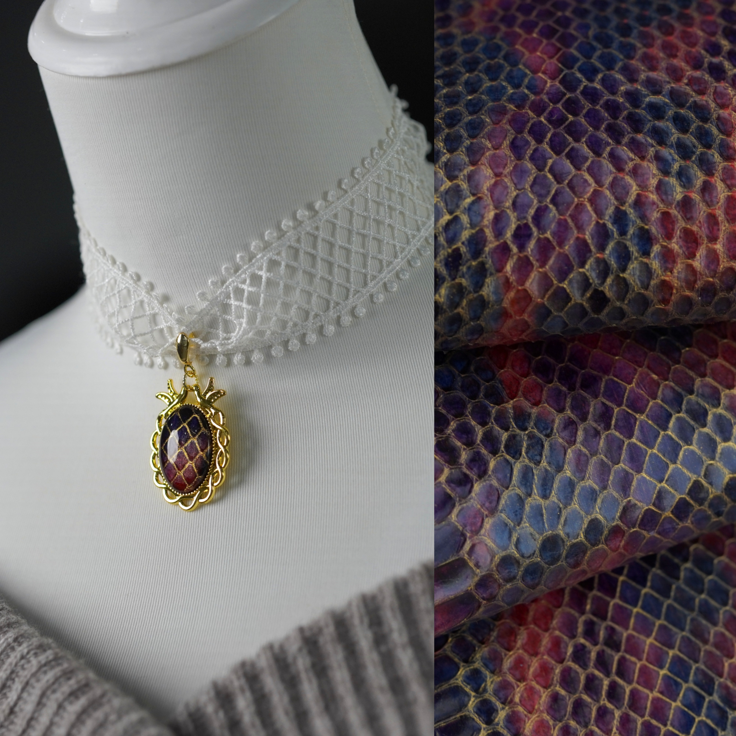 Red, blue, purple, mixed gold