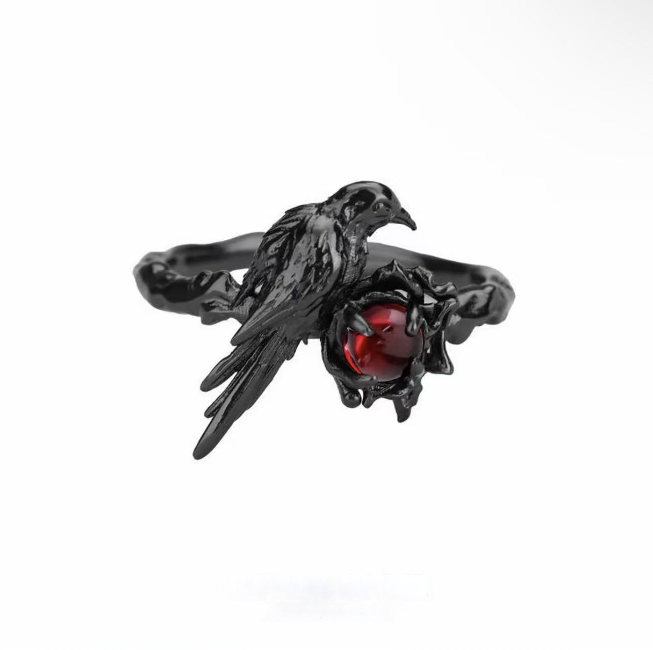 Ruby Black Crow Ring