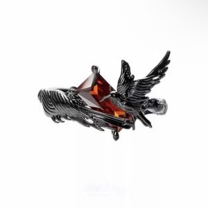 Dragon blood ruby double black crow ring